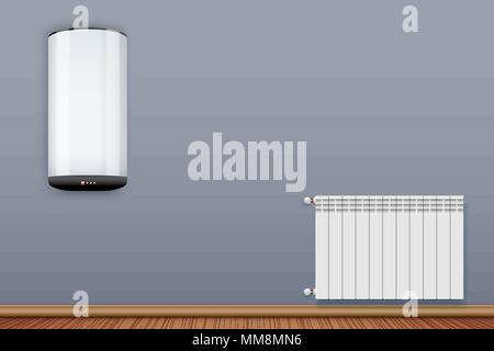 Radiateur de chauffage et de chaudière dans la pièce Illustration de Vecteur