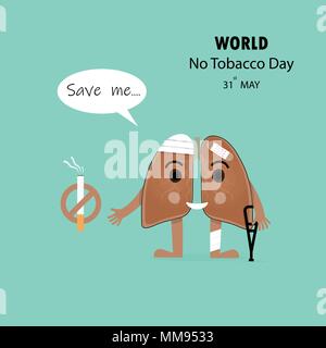 Personnage de poumon endommagé et arrêter de fumer .vecteur conception concept de contusions pulmonaires et blessé.Le 31 mai Journée mondiale sans tabac Journée sans tabac.concept.N Illustration de Vecteur
