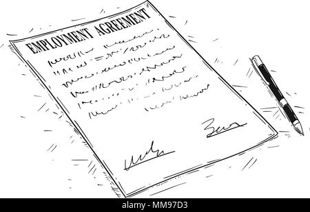 Dessin Artistique vecteur Illustration de stylo et contrat de travail Document à signer Illustration de Vecteur