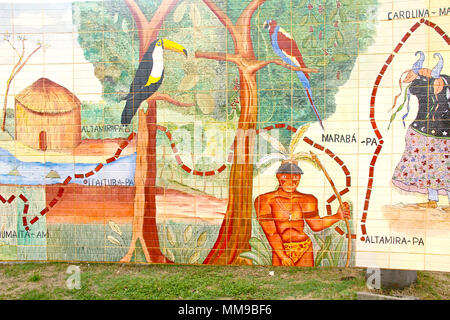 Peinture murale TransAM, Transamazônica, l'autoroute BR-230 road, Km 0, Cabedelo, Paraíba, Brésil Banque D'Images