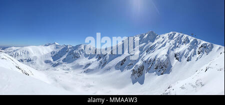 Haute résolution (100mpx +) panorama de la neige a couvert le mont Chopok pic de Jasna, les Basses Tatras, Slovaquie sur une journée d'hiver ensoleillée. Banque D'Images