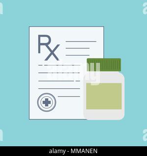 Flacon de médicaments pour les médicaments, pilules, comprimés, capsules de vitamines. Capsules médicales contenant. Prescription médicale Rx signe. Des maquettes pour votre conception. Isola Illustration de Vecteur