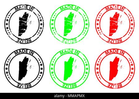 Prises au Belize - timbres en caoutchouc - vector, Belize map pattern - noir, vert et rouge Illustration de Vecteur