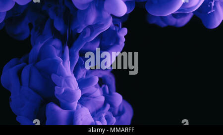 L'encre violette dans l'eau à grande vitesse de prise de vue caméra. Peinture mauve a chuté, de réagir, de créer des formations nuageuses abstrait et la métamorphose sur noir. Ar Banque D'Images