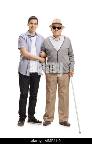 Portrait d'un jeune homme et d'une blind man isolé sur fond blanc Banque D'Images