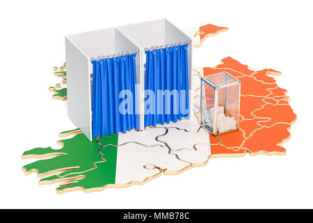 Élection irlandaise concept, urne des isoloirs La carte de l'Irlande, 3D Rendering Banque D'Images