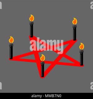 Pentagramme du diable. Signe de Satan. Symbole rituel. Appelez démon. Bougies noires. Vector illustration Illustration de Vecteur