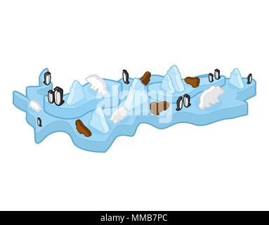 Carte isométrique de l'Antarctique et des animaux des plantes. La flore et la faune du Pôle Nord sur le continent. Vector Illustration de Vecteur