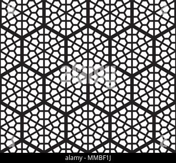 Motif géométrique transparente fondée sur des motifs traditionnels japonais Kumiko .Grille des hexagones de grande épaisseur. Illustration de Vecteur