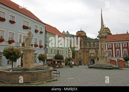 Place principale de la vieille ville de Mikulov, en Moravie du Sud, République Tchèque Banque D'Images