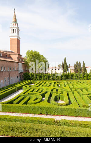 Le Labyrinthe Labyrinthe de buis ou Borges, Isola di San Giorgio Maggiore, à Venise, Vénétie, Italie commémorant l'écrivain argentin Jorge Luis Borges Banque D'Images