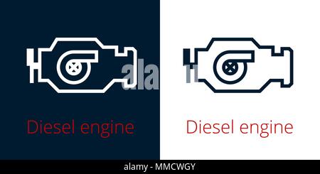 Vérifier le moteur diesel à turbocompresseur du moteur auto vector icon set Illustration de Vecteur