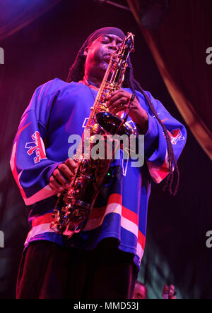 Courtney Pine se produisant au Festival de Jazz, Cheltenham Cheltenham, Royaume-Uni. Le 4 mai 2018 Banque D'Images