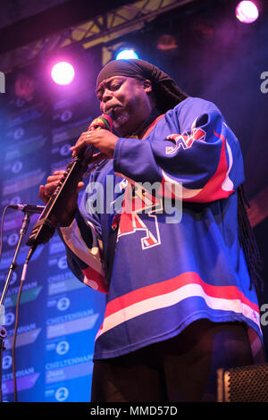 Courtney Pine se produisant au Festival de Jazz, Cheltenham Cheltenham, Royaume-Uni. Le 4 mai 2018 Banque D'Images