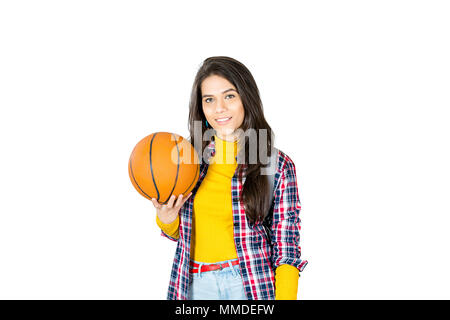 Heureux d'une jeune femme à l'écoute au casque de la musique joyeuse Fun Banque D'Images