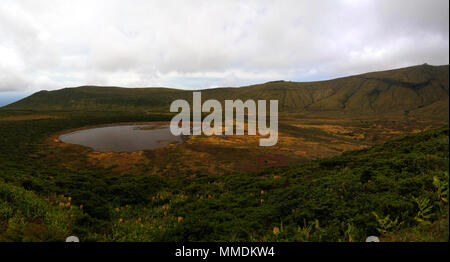 Vue panoramique sur Caldeira Branca lac à l'île de Flores à Açores. Portugal Banque D'Images