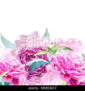 Vintage modèle pivoine. Illustration à l'aquarelle. Éléments de conception pour les cartes, invitations et textile. Isolé sur blanc. Banque D'Images