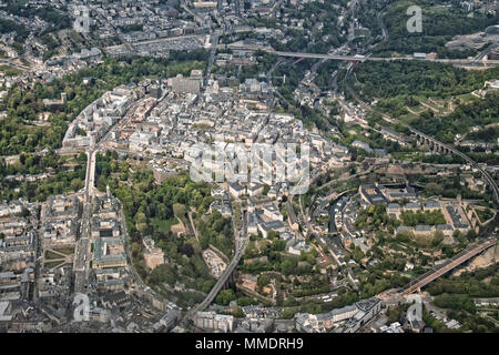 Vue aérienne de la ville de Luxembourg, Plateau du Kirchberg Banque D'Images