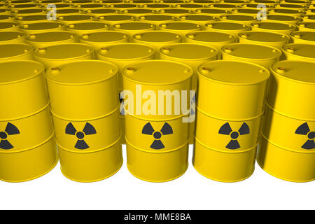 Les tonneaux avec les déchets radioactifs. Isolées. 3D render. Banque D'Images