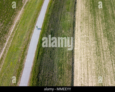 Running Man, vue du dessus, vue aérienne, gymnastique, sport, marathon. Les champs agricoles. Campagne Banque D'Images