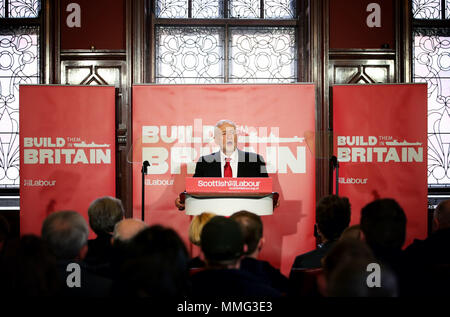 Leader du travail au Fairfield Jeremy Corbyn Ship Building Museum à Glasgow, où le Parti du Travail a appelé à un soutien pour la construction navale britannique dans le cadre d'une stratégie industrielle plus vaste et appel au gouvernement conservateur afin de garantir que les trois nouveaux navires auxiliaires de la Flotte royale sera construit dans les chantiers navals. Banque D'Images