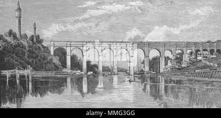 La VILLE DE NEW YORK. Haut Pont, Harlem River, New York 1882 vieux ancien Banque D'Images