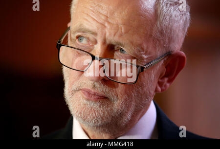 Leader du travail au Fairfield Jeremy Corbyn Ship Building Museum à Glasgow, où le Parti du Travail a appelé à un soutien pour la construction navale britannique dans le cadre d'une stratégie industrielle plus vaste et appel au gouvernement conservateur afin de garantir que les trois nouveaux navires auxiliaires de la Flotte royale sera construit dans les chantiers navals. Banque D'Images