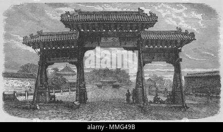 BEIJING. De triomphe sur le pont sur les lacs du Palais 1882 imprimer Banque D'Images