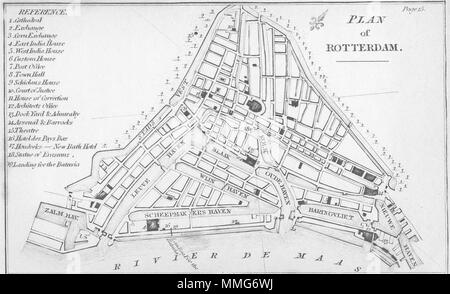 Aux Pays-Bas. Rotterdam Plan. Coghlan. Route map 1837 carte ancienne Banque D'Images