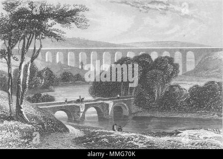 DENBIGHSHIRE. Aqueduc de Pontcysyllte, Llangollen, Dee c1840 vieux ancien Banque D'Images