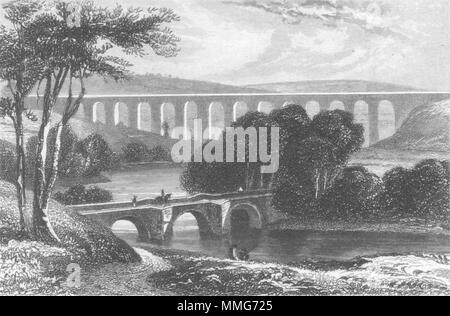 DENBIGHSHIRE. Aqueduc de Pontcysyllte, Llangollen, Dee c1840 vieux ancien Banque D'Images