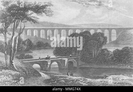 DENBIGHSHIRE. Aqueduc de Pontcysyllte, Llangollen, Dee c1840 vieux ancien Banque D'Images