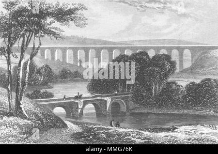 DENBIGHSHIRE. Aqueduc de Pontcysyllte, Llangollen, Dee c1840 vieux ancien Banque D'Images