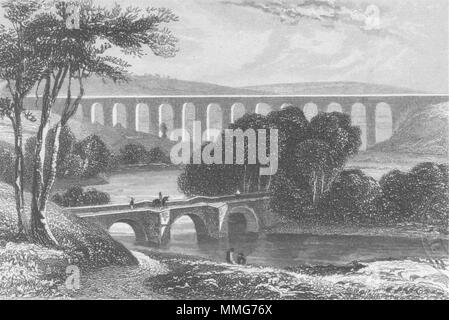 DENBIGHSHIRE. Aqueduc de Pontcysyllte, Llangollen, Dee c1840 vieux ancien Banque D'Images