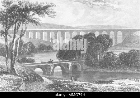 DENBIGHSHIRE. Aqueduc de Pontcysyllte, Llangollen, Dee c1840 vieux ancien Banque D'Images