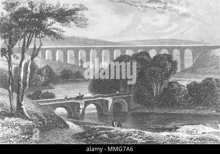 DENBIGHSHIRE. Aqueduc de Pontcysyllte, Llangollen, Dee c1840 vieux ancien Banque D'Images