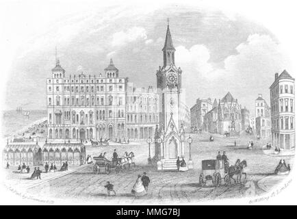 HASTINGS. Albert Memorial & Queen's Hotel. Newman 1860 vieux ancien Banque D'Images