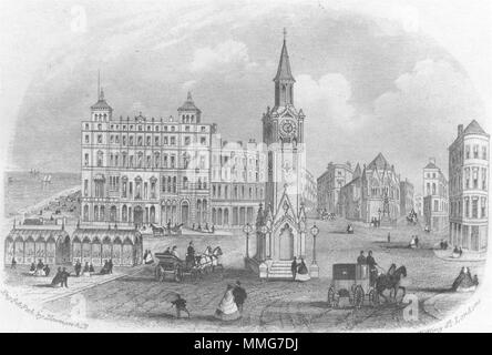 HASTINGS. Albert Memorial & Queen's Hotel. Newman 1860 vieux ancien Banque D'Images