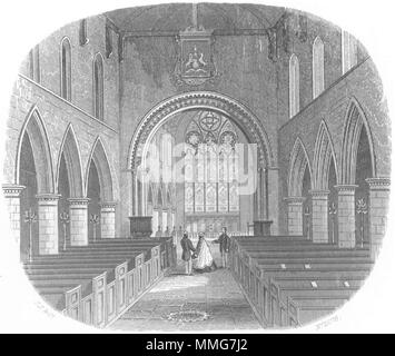 Le Sussex. L'église St Mary et Eastbourne. Rock 1860 ancienne imprimer photo Banque D'Images