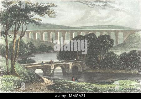 DENBIGHSHIRE. Aqueduc de Pontcysyllte, Llangollen 1835 ancienne imprimer photo Banque D'Images