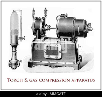 Arc vintage avec son flambeau de l'équipement de compression de gaz, la gravure du xixe siècle Banque D'Images