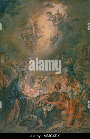 Titre de travail/Artiste : Adoration Ministère : les dessins et gravures de la Culture/Période/Emplacement : HB/TOA Date Code : Travailler Date : ca. Photographie par mma 1760-70 1997/98, la transparence # 1ad numérisées et retouchées par les films et les médias (Jean) 82003 François Boucher - l'Adoration des bergers Banque D'Images