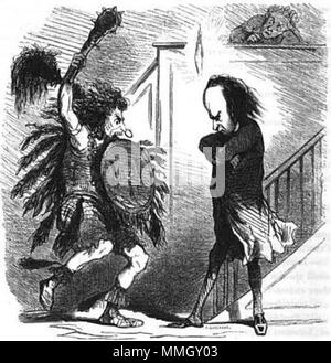 . English : Conflit entre Jean-Martial Bineau (ici déguisé en 'Ioway'), rapporteur de la commission du budget rectifié de 1848, et Victor Hugo, à propos d'une réduction du budget des Beaux-Arts (constituante de l'Assemblée nationale, séance du 11 novembre 1848). . 1850. (Cham Amédée de Noé) 84 fr Bineau Ioway contre Victor Hugo par Cham Banque D'Images