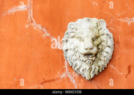 Statue de Lion sur la tête orange wall Banque D'Images