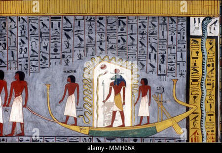 . Anglais : Ra voyageant à travers le monde souterrain dans sa barque, de la copie du livre des portes, dans la tombe de Ramsès I (KV16). 1290BC circa .. Inconnu 91 Livre de Gates Barque de Ra Banque D'Images