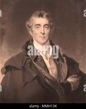 . Anglais : Arthur Wellesley, 1er duc de Wellington par Edward McIness après le portrait de sir Thomas Lawrence, 1844, gravure, Honolulu Museum of Art, adhésion 10701 NPG D9264 n' ; Arthur Wellesley, 1er duc de Wellington Arthur Wellesley, 1er duc de Wellington' par Edward McIness, 1844, manière noire-edit Banque D'Images