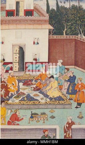 . Anglais : le "Memoirs de Babur Baburnama' ou sont le travail de l'arrière-arrière-arrière petit-fils de Timur (Tamerlan), Zahiruddin Muhammad Babur (1483-1530). Le Baburnama raconte la légende de la lutte du prince premier d'affirmer et de défendre ses revendications sur le trône de Samarcande et la région de la vallée de la Fergana. Après avoir été chassés de Samarkand en 1501 par le Shaibanids ouzbek, il a finalement demandé de plus verts pâturages, d'abord à Kaboul puis en Inde du nord, où ses descendants ont été la dynastie moghole moghol (décision) à Delhi jusqu'en 1858. Les figurines sont illustrées à partir d'une copie de la porte Bab Banque D'Images