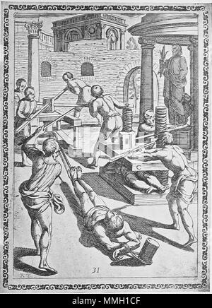 . Anglais : gravure sur bois par Tempesta montrant une scène de torture et d'exécution des martyrs de l'Gallonio 'mal et tourments de la Christian Martyrs' . Première publication : Rome 1591 / scan d'une réimpression 1904. gravure sur bois par Antonio Tempesta Gallonio Tortures 1591 p09 Banque D'Images
