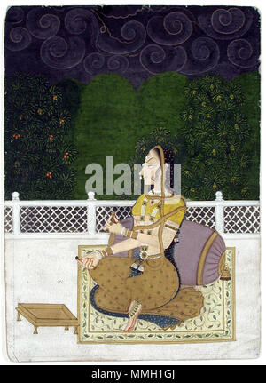 . Anglais : une belle femme assise contre un traversin. Kishangarh,1775, San Diego Museum of Art une belle femme assise contre un traversin. 27 juillet 2001. Inconnu 17 5 une belle femme assise contre un traversin. 1775, San Diego Museum of Art Banque D'Images