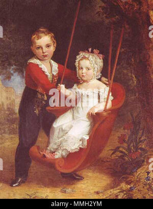 Anglais : Grand-duc Alexandre Nikolaevitch (futur tsar Alexandre II de Russie) avec sa jeune sœur, la grande-duchesse Maria Nikolaïevna. 1821. Alexandre ii et maria nikolaevna Banque D'Images